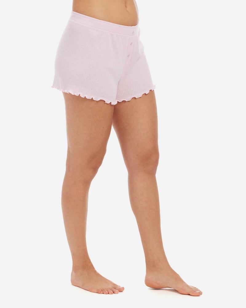 Front of a model wearing a size L Ribbed Jersey Sleep Short in Pastel Pink in Pastel Pink by PJ Salvage. | dia_product_style_image_id:336098